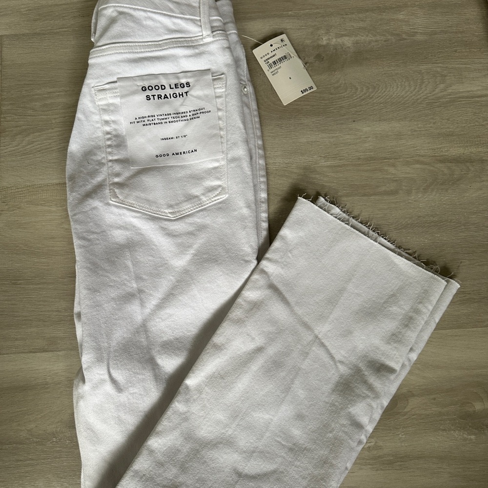 NWT Good American Women's Straight Leg White Jeans